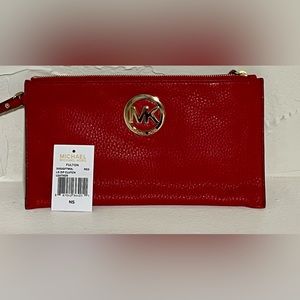 Michael Kors leather zip clutch - red